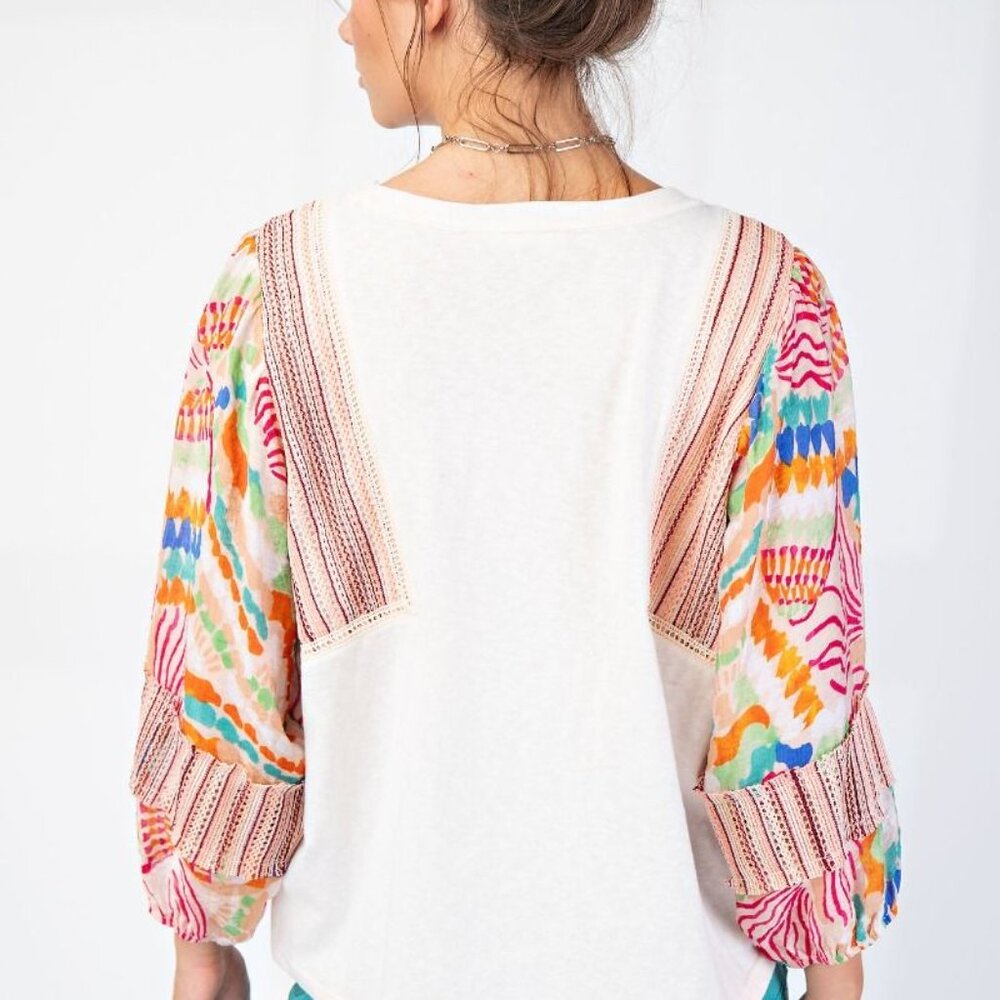 EASEL Print Mix N Match Sweet Cream Knit Top - Picture 5 of 5